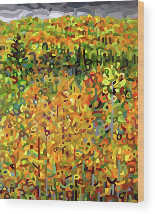 Fine Art Wood Print featuring the painting Towards Autumn by Mandy Budan