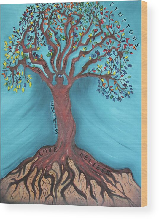 Emotion Wood Print featuring the painting Tree of Emotion by Neslihan Ergul Colley