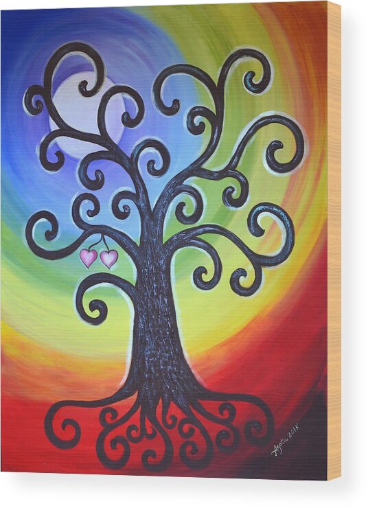 Tree Of Life Wood Print featuring the painting Tree of Life Love and Togetherness by Agata Lindquist