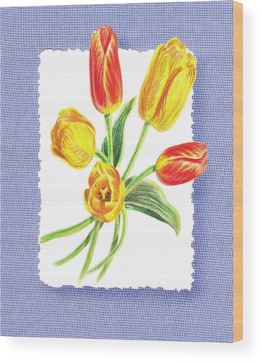 Tulip Bouquet On Baby Blue Wood Print featuring the painting Tulip Bouquet On Baby Blue by Irina Sztukowski