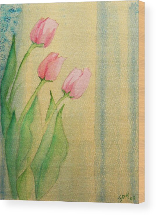 Flowers Wood Print featuring the painting Tulips by Gloria Dietz-Kiebron