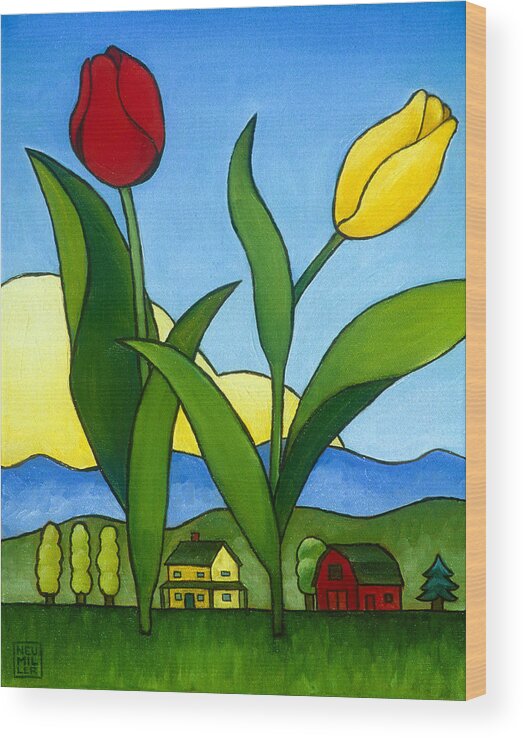 Tulips Wood Print featuring the painting Two Lips by Stacey Neumiller