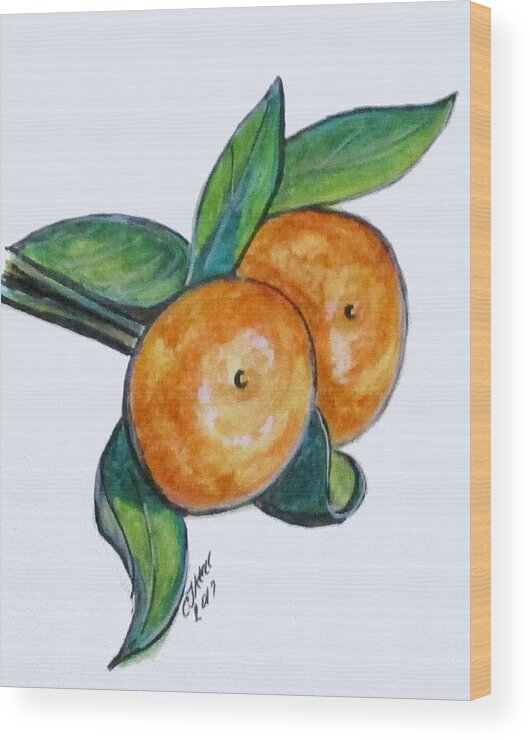 Water Color Wood Print featuring the painting Two Oranges by Clyde J Kell
