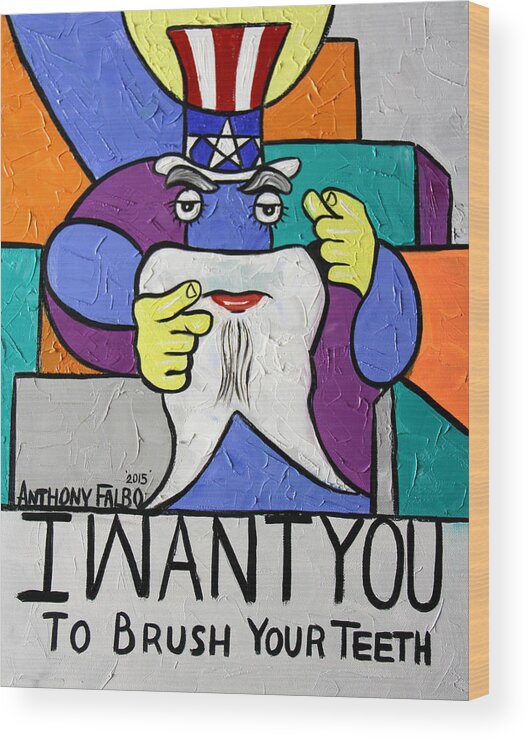 Uncle Sam Tooth Wood Print featuring the painting Uncle Sam Tooth by Anthony Falbo