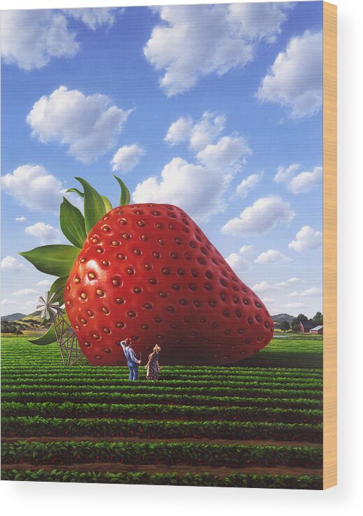 Strawberry Wood Print featuring the painting Unexpected Growth by Jerry LoFaro