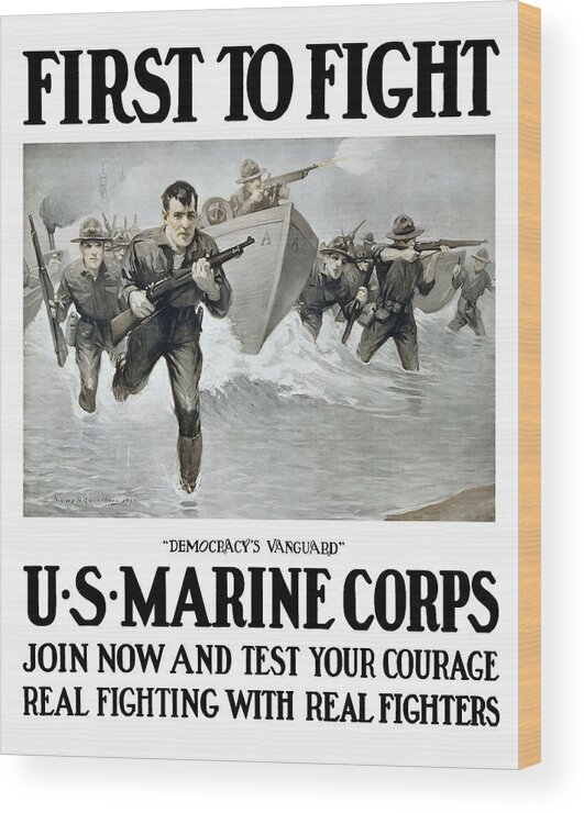 Marines Wood Print featuring the painting US Marine Corps - First To Fight by War Is Hell Store