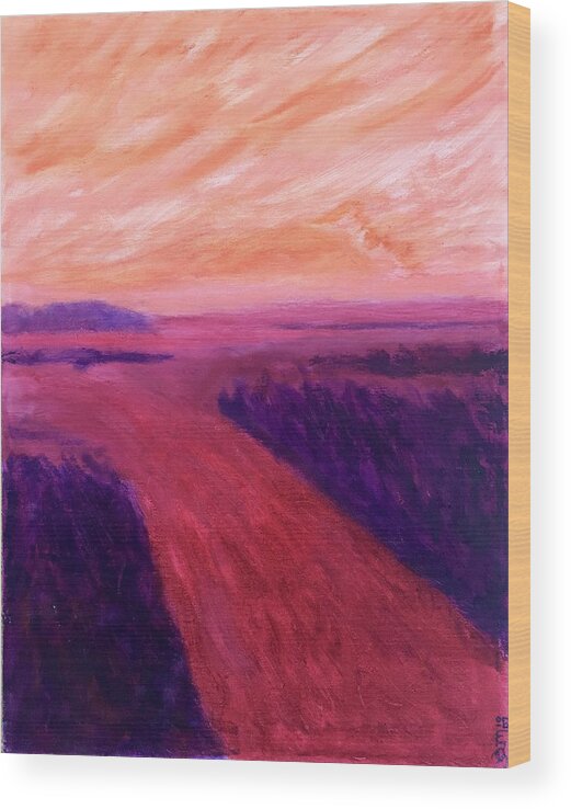 Rivers Water Orange Purple Magenta Wine Skies Wood Print featuring the painting Vanishing by Suzanne Udell Levinger