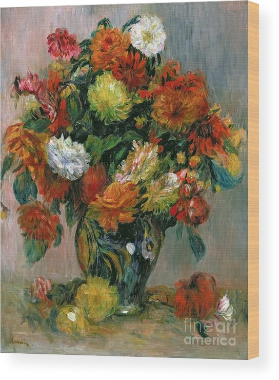 Vase Wood Print featuring the painting Vase of Flowers by Pierre Auguste Renoir