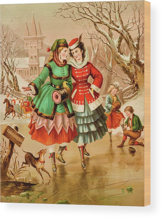 Christmas Wood Print featuring the photograph Victorian Ice Skaters by David Letts
