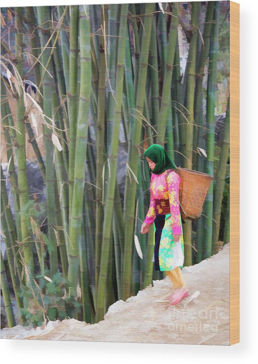Vietnam Wood Print featuring the photograph Vietnamese Woman Basket Back Work by Chuck Kuhn