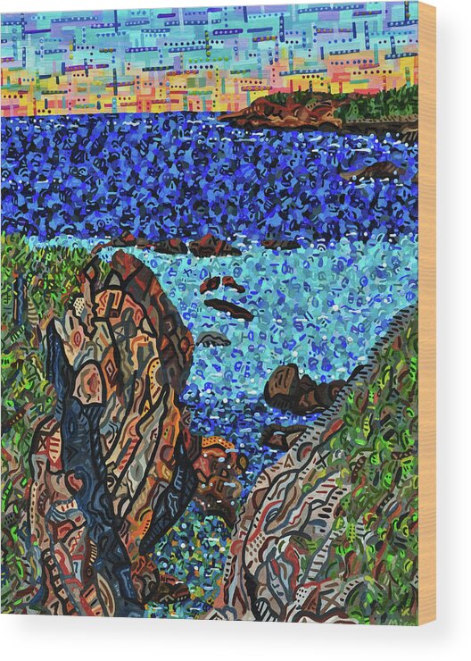 View From The Pacific Coast Highway Wood Print featuring the painting View from the Pacific Coast Highway by Micah Mullen