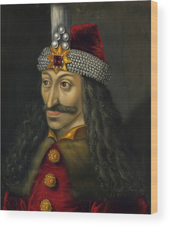 Vlad Dracula Wood Print featuring the painting Vlad the Impaler Portrait by War Is Hell Store