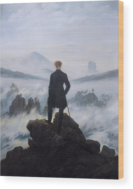 Caspar David Friedrich Wood Print featuring the painting Wanderer Above The Sea Of Fog by Caspar David Friedrich