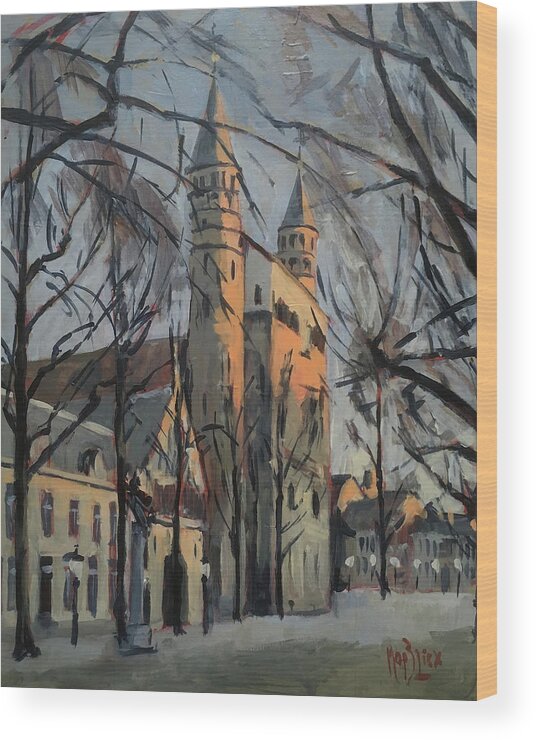 Winter Wood Print featuring the painting Warm winterlight OLV Plein by Nop Briex