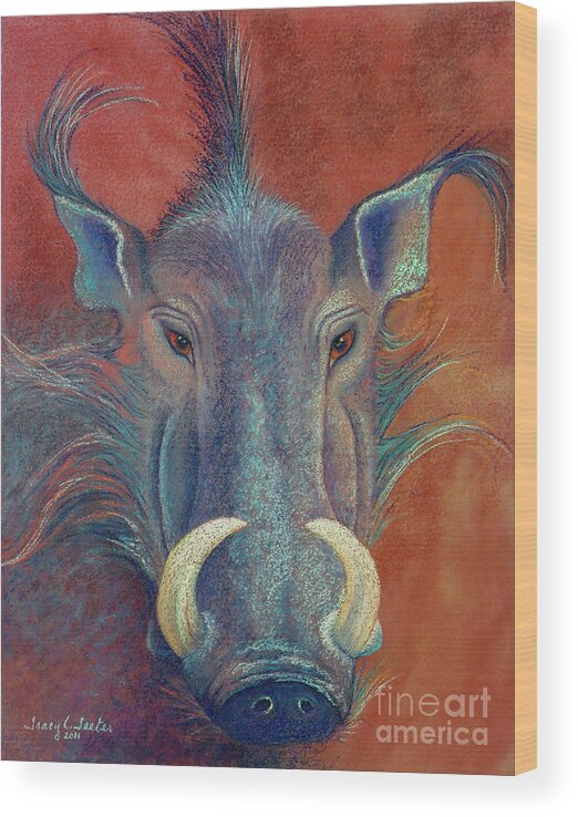 Wild Wood Print featuring the pastel Warthog Defiance by Tracy L Teeter 
