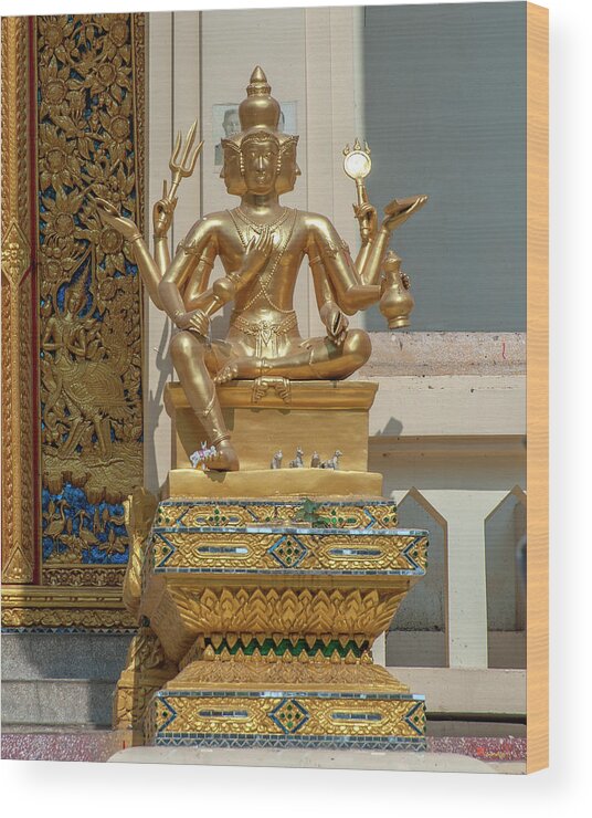 Temple Wood Print featuring the photograph Wat Phrom Chariyawat Phra Ubosot Brahma Image DTHNS0121 by Gerry Gantt