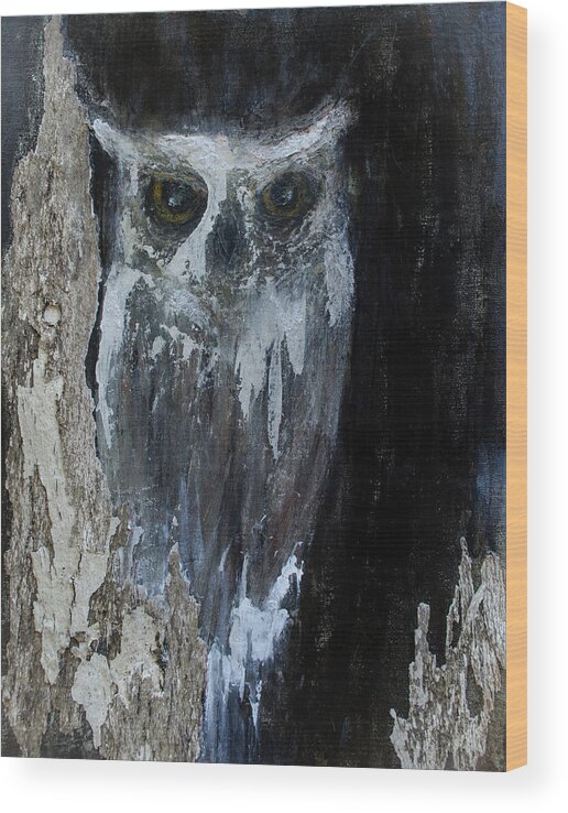 Owl Paintings- #owllovers #owls- #owlpaintings -abstract Art #paintingsbyraeannmgarrett Art By Rae Ann M. Garrett - Owl Art Wood Print featuring the painting Watcher Of The Woods #1 by Rae Ann M Garrett