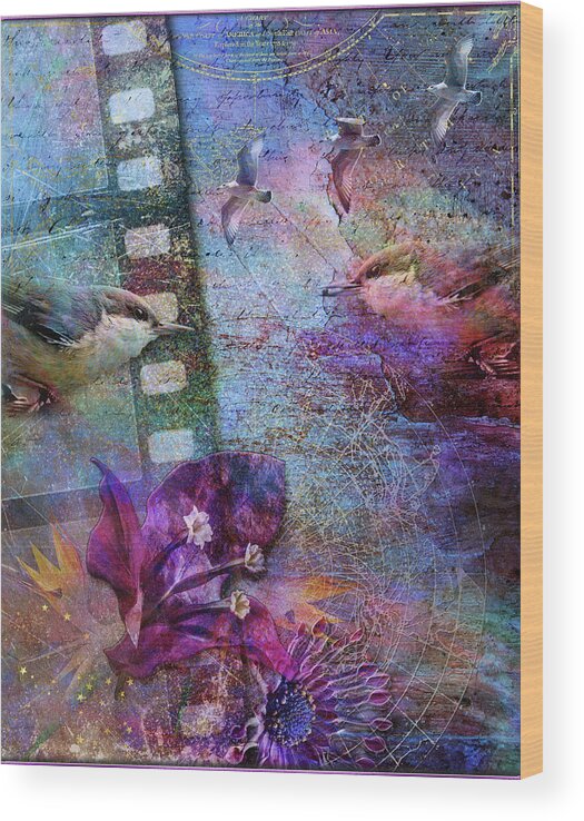 Watching Wildlife Wood Print featuring the digital art Watching the Wild World by Linda Carruth