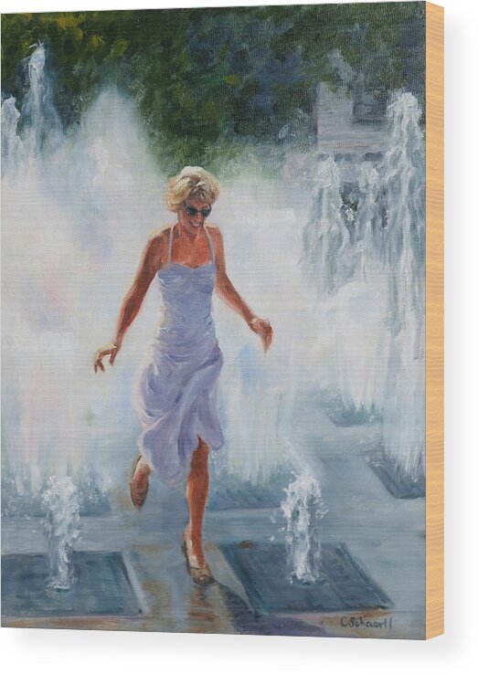 Fountain Wood Print featuring the painting Water Dance by Connie Schaertl