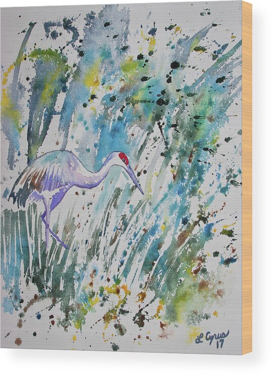 Crane Wood Print featuring the painting Watercolor - The Crane by Cascade Colors