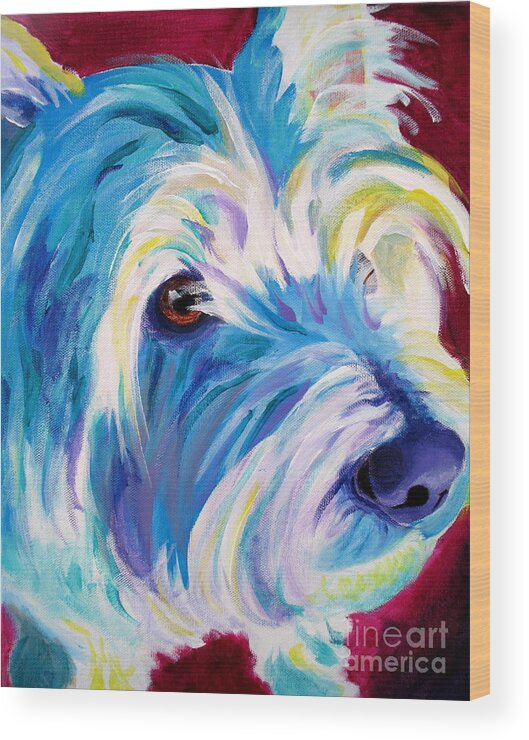 Dog Wood Print featuring the painting Westie - That Look by Dawg Painter