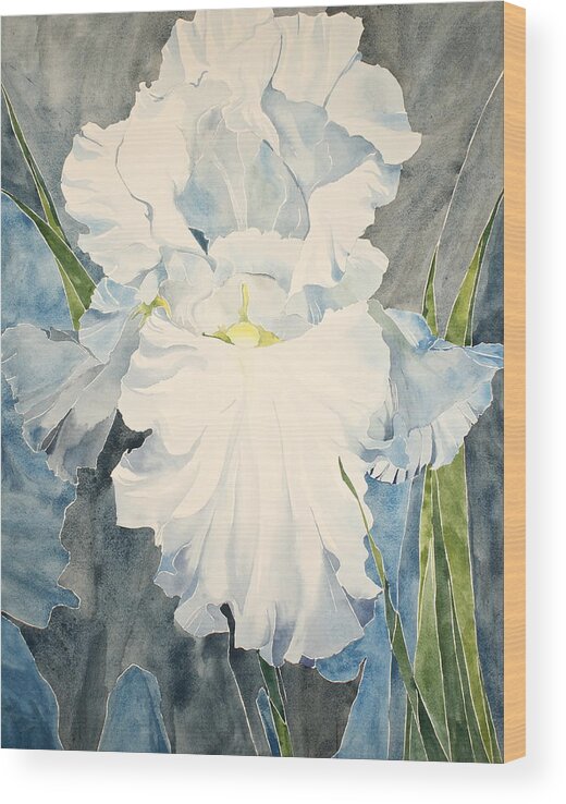 Watercolor Wood Print featuring the painting White Iris - For Van Gogh - Posthumously presented paintings of Sachi Spohn  by Cliff Spohn