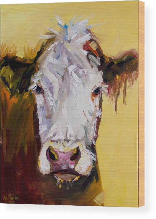 Cow Wood Print featuring the painting White One by Diane Whitehead