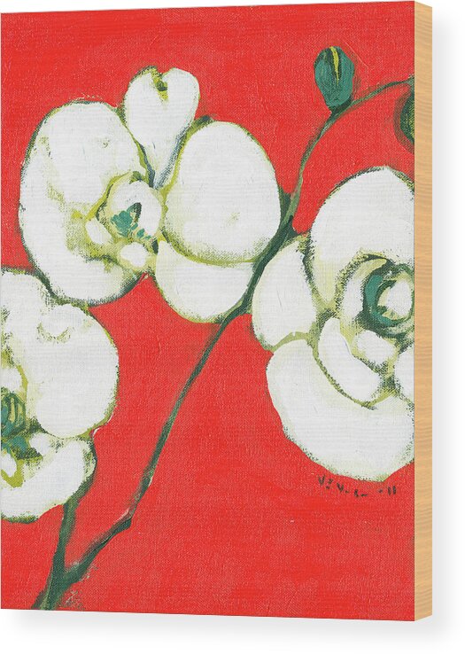Asian Wood Print featuring the painting White Orchid by Jennifer Lommers
