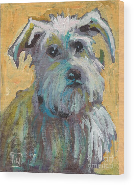 White Schnauzer Wood Print featuring the painting White Schnauzer by Robin Wiesneth