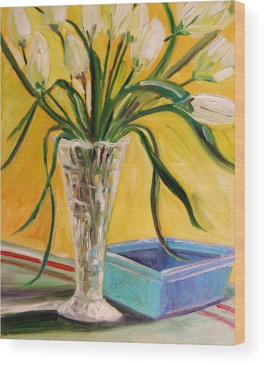 Tulips Wood Print featuring the painting White Tulips in Cut Glass by John Williams