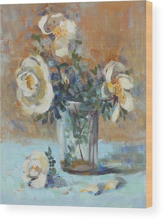 Russian Artists New Wave Wood Print featuring the painting White Wild Roses by Ilya Kondrashov