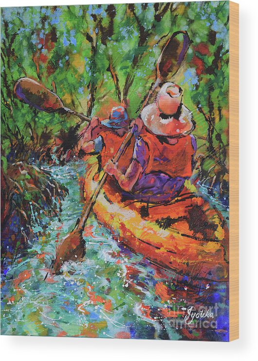 Kayak Wood Print featuring the painting Wilderness Kayaking by Jyotika Shroff