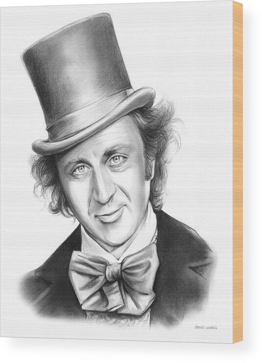 Willy Wonka Wood Print featuring the drawing Willy Wonka by Greg Joens