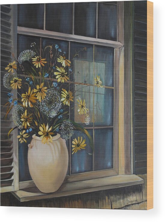 Wild Flowers Wood Print featuring the painting Window Dressing - LMJ by Ruth Kamenev