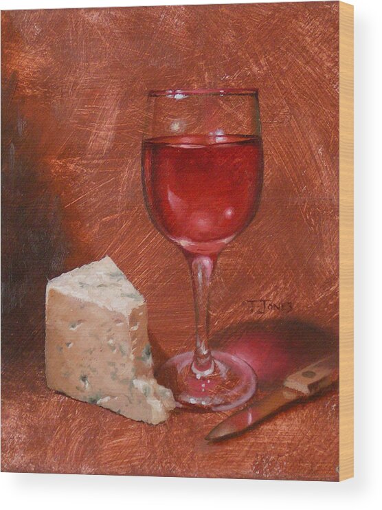 Wine Wood Print featuring the painting Wine and Stilton by Timothy Jones