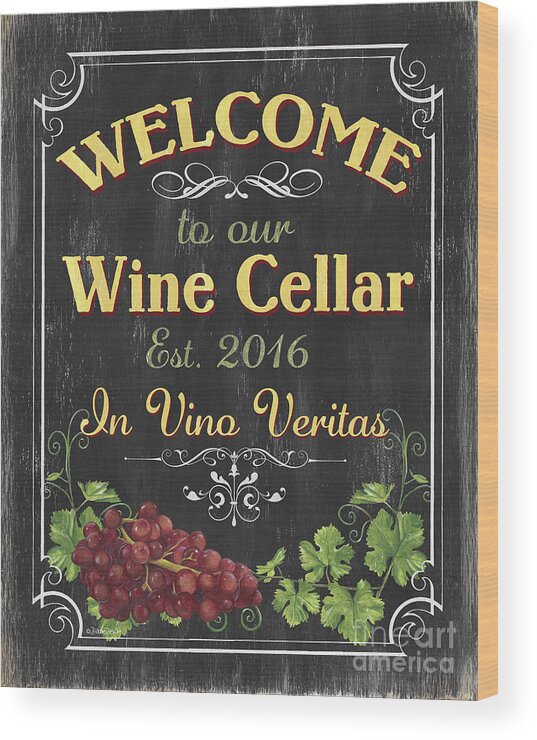 Wine Wood Print featuring the painting Wine Cellar Sign 1 by Debbie DeWitt