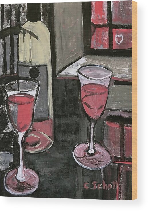 Glasses Wood Print featuring the painting Wine For Two by Christina Schott
