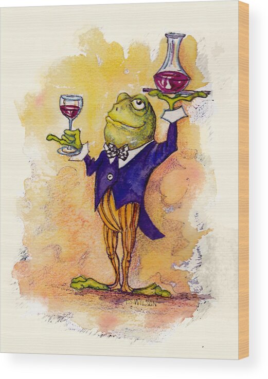 Wine Wood Print featuring the mixed media Wine Steward Toady by Peggy Wilson
