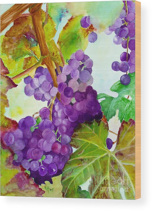 Wine Wood Print featuring the painting Wine Vine by Karen Fleschler