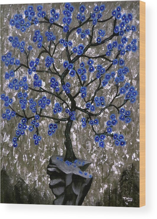 Tree Wood Print featuring the painting Winter Blues by Teresa Wing