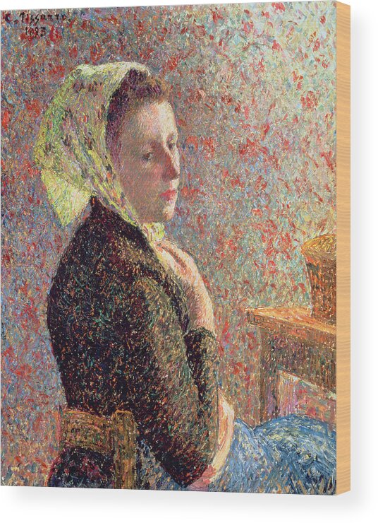 Woman Wood Print featuring the painting Woman wearing a green headscarf by Camille Pissarro