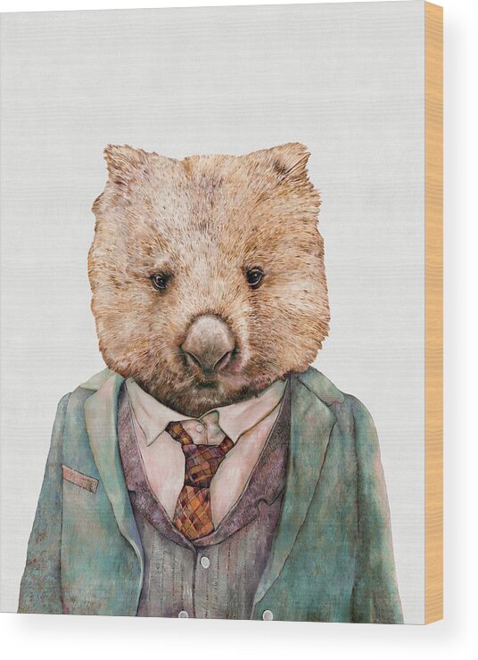 Wombat Wood Print featuring the painting Wombat by Animal Crew
