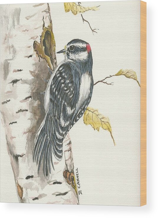 Bird Wood Print featuring the painting Woodpecker by Darren Cannell