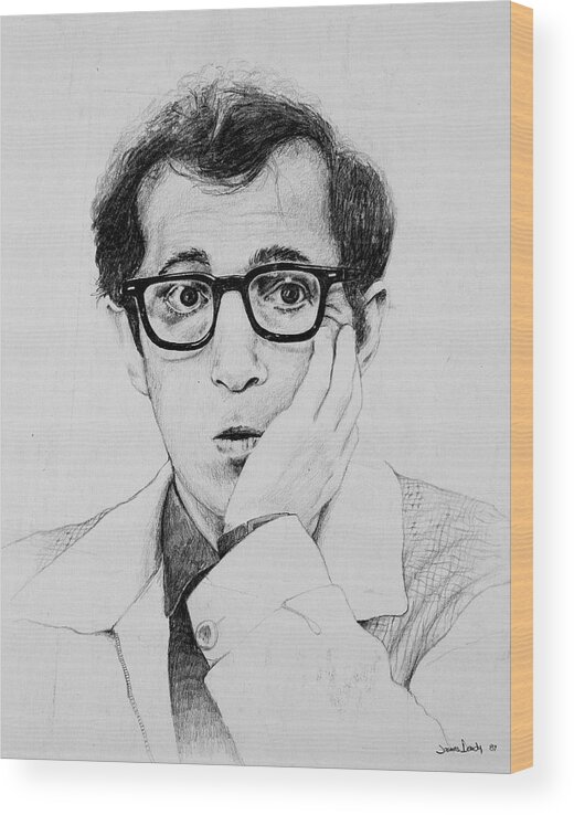 Portrait Wood Print featuring the drawing Woody Allen by James Deady