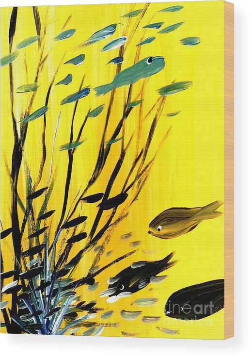Abstract Wood Print featuring the painting Yellow Dream by James and Donna Daugherty