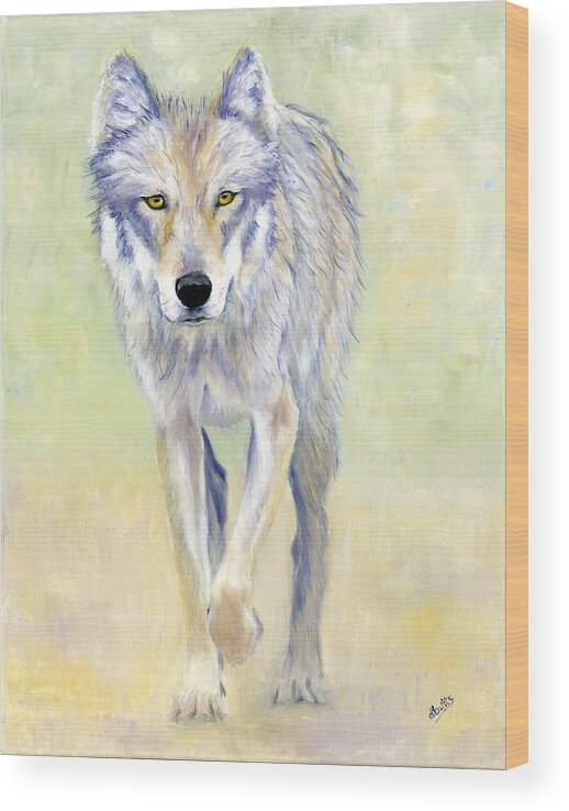 Wolves Wood Print featuring the painting Yellow Eyes by Deborah Butts