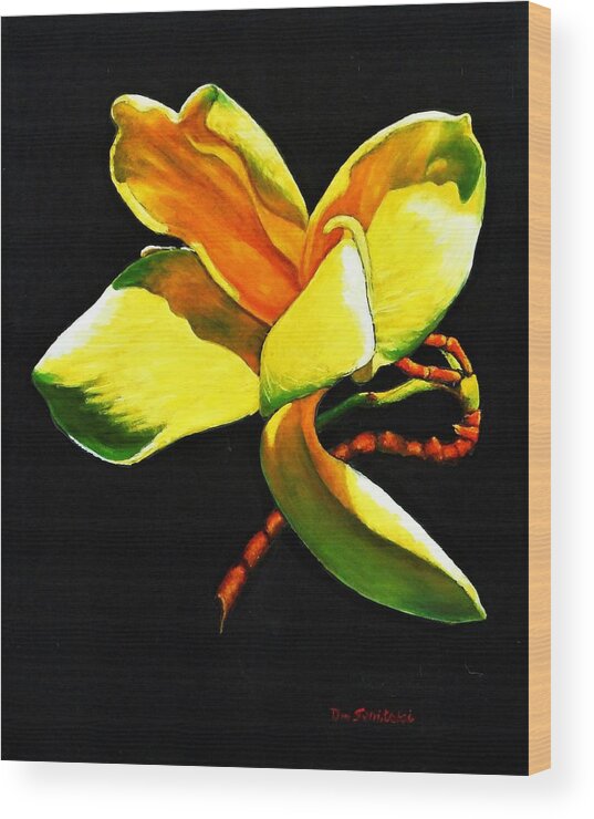 Flower Wood Print featuring the painting Yellow Flower of the Tree by Dmitri Ivnitski