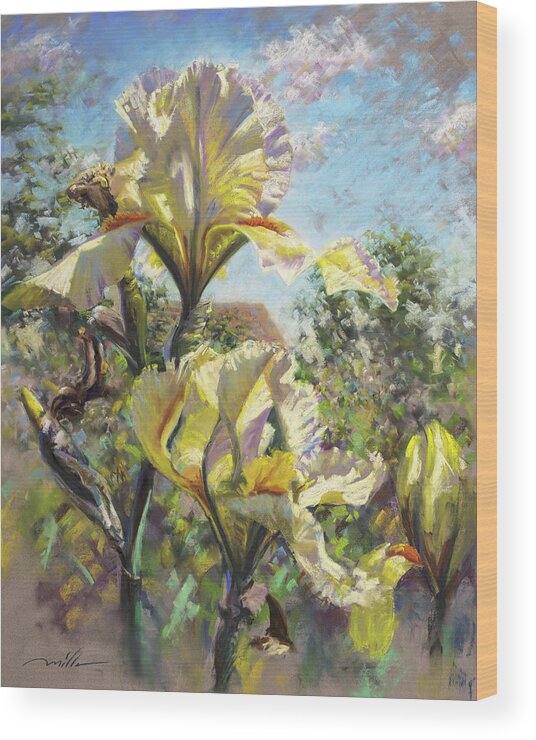 Mark Mille Wood Print featuring the pastel Yellow Iris by Mark Mille