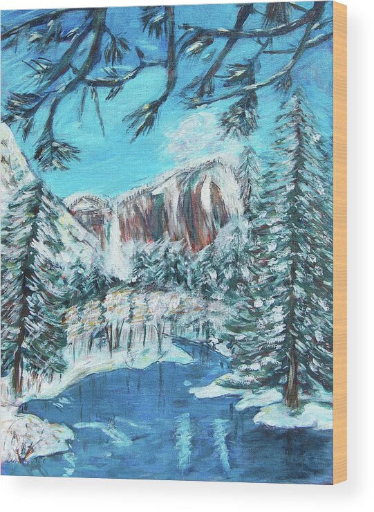 Yosemite Wood Print featuring the painting Yosemite In Winter by Carolyn Donnell