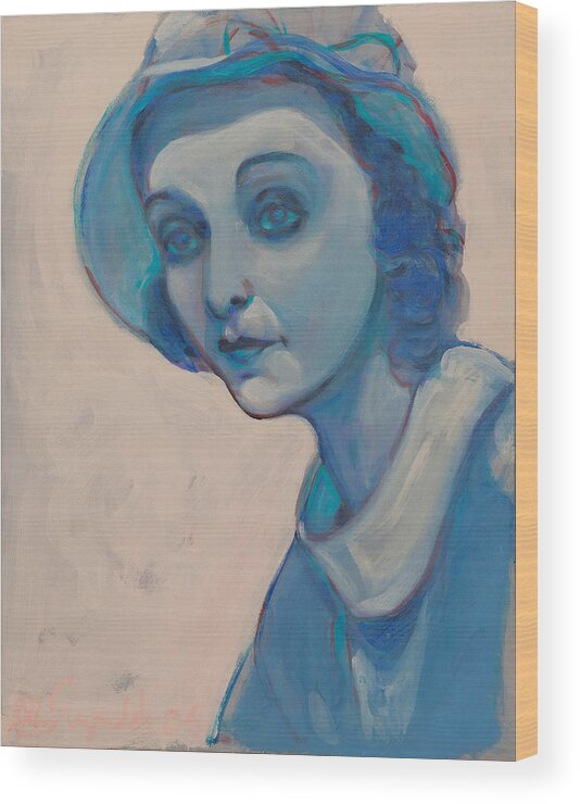 Zasu Pitts Wood Print featuring the painting Zasu in Blue by John Reynolds